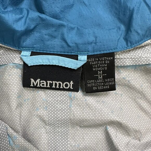 Marmot Women's Lightweight Rain Jacket Hood Pockets Hiking Size M Blue - Picture 10 of 12